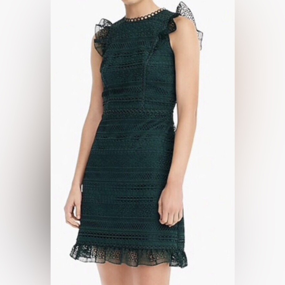 J. Crew | Dark Green Lace Cap Sleeve Dress, Size 14 | NWT